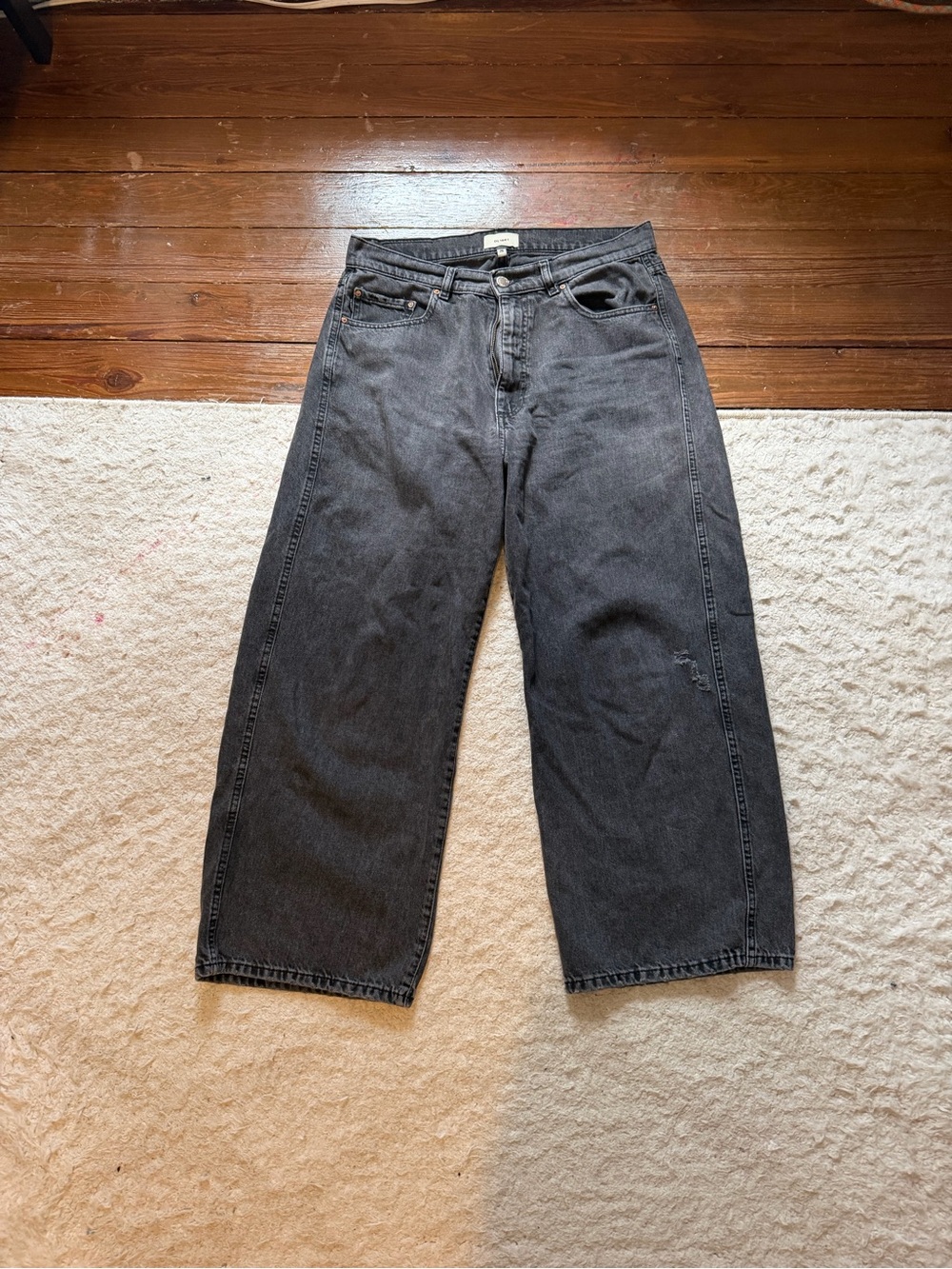 DL1961 Men's Washed Black Relaxed Wide-Leg Jeans
